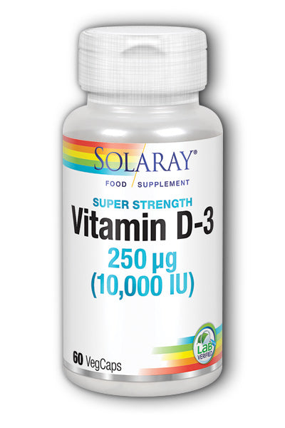 Solaray Vitamin D3, Super Strength 10,000IU, 60 Vegan Capsules