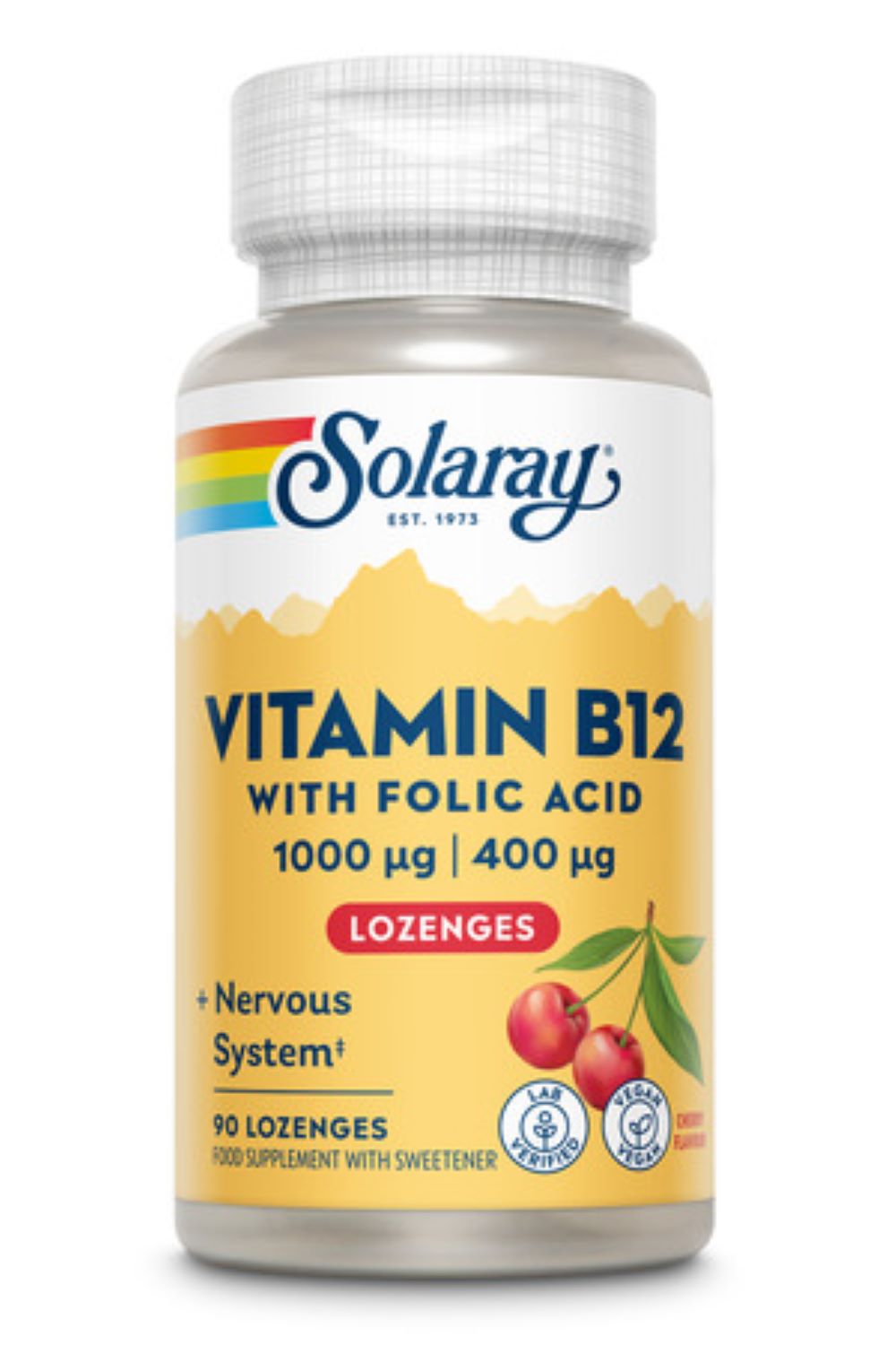 Solaray Vitamin B12 with Folic Acid 90 Lozenges, Cherry Flavour, 1000mcg | 400mcg